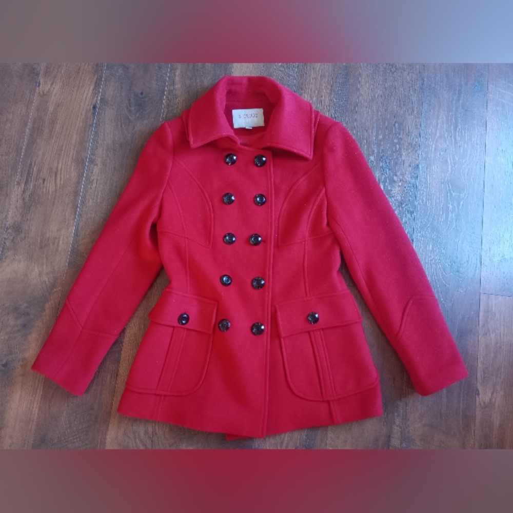 Georgiou  Studio Wool Vibrant Red Pea Coat Size M 8